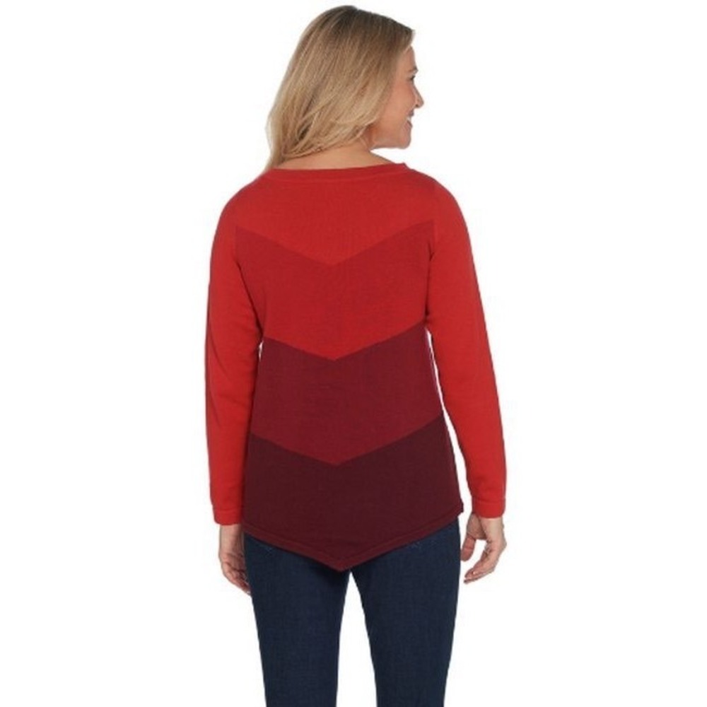 Bob Mackie Wearable Art Red Burgundy Chevron‎ Colorblock Sweater Women's Size M
